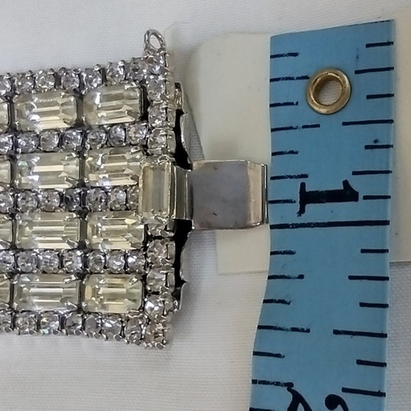 Vintage Mid Century Chunky Clear Rhinestone Bracelet with Safety Chain - Picture 5 of 6